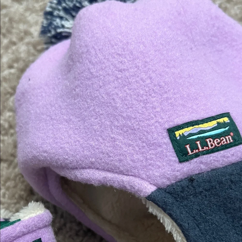 L.L. Bean Kids' Lavender and Grey Fleece Trapper Hat with Mittens Sz 2T-4T